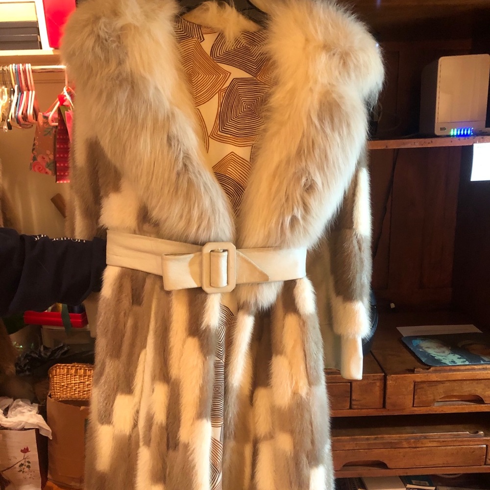 Mink and leather belted coat